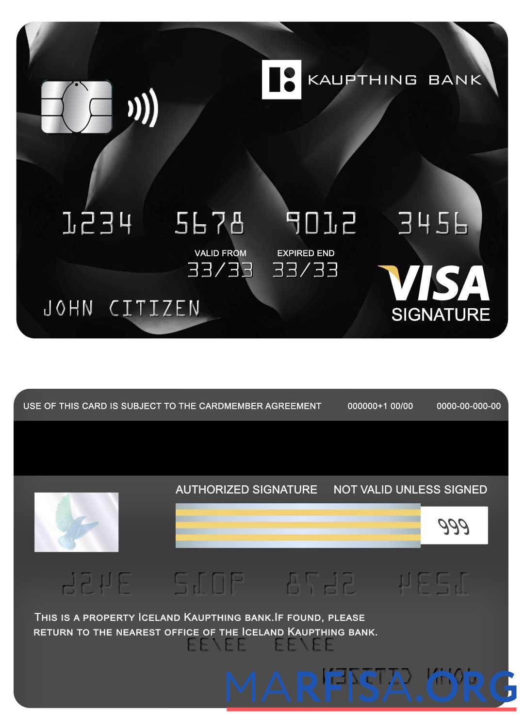 Realistic Iceland Kaupthing bank visa signature card real example